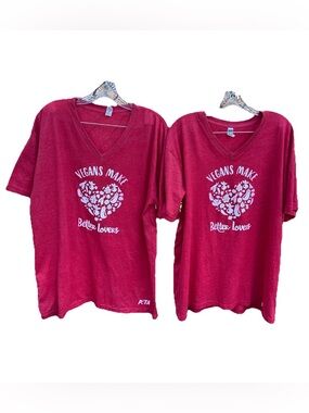 PETA vegan t-shirt vegans make better lovers womens XL graphic tee 2 TOP LOT